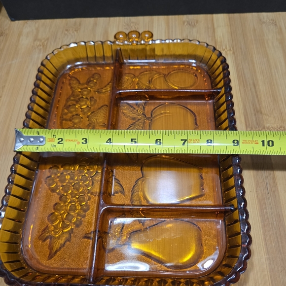 INDIANA GLASS AMBER DEPRESSION DIVIDED RELISH TRAY FRUIT PLATTER - Picture 14 of 16